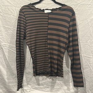 Pure Friday Striped Long Sleeve Top - Brown and Black